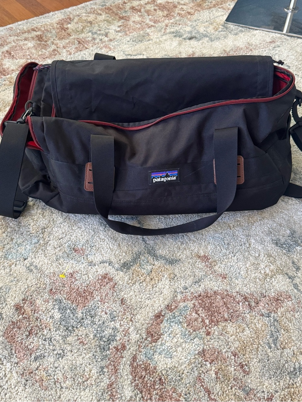 Patagonia Black Duffel with Red Accents